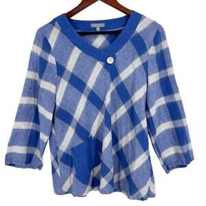 Habitat Sz Medium Wearable Art to Wear Blue White 3/4 Sleeve Shirt Top Artsy